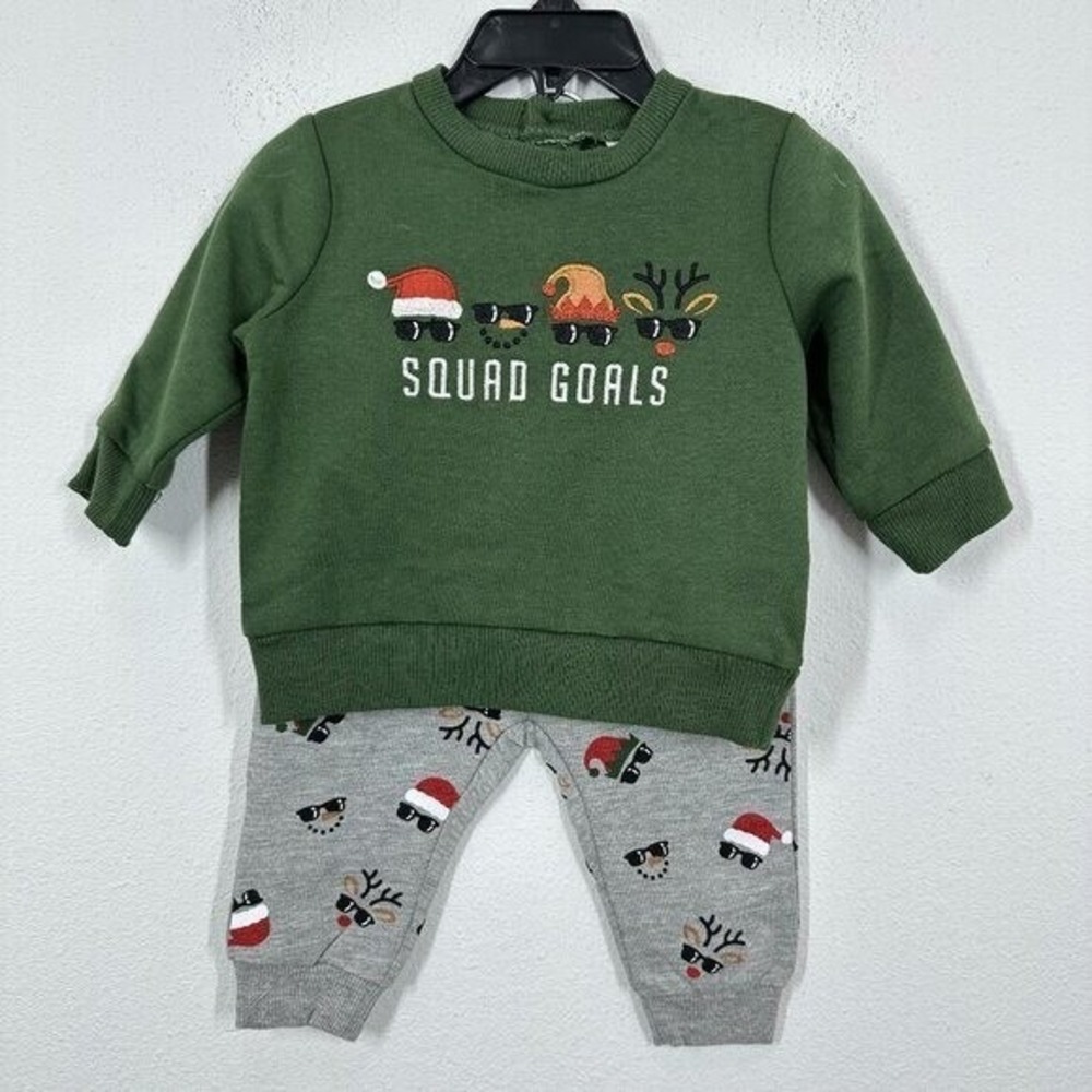 Petit Lem Squad Goals‎ Holiday Christmas Infant Baby Sweat Set 6 Months NWOT